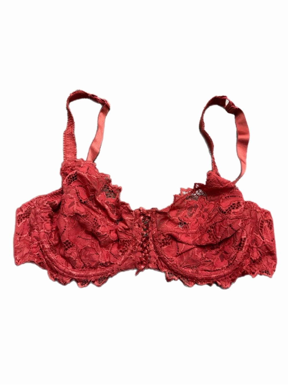 90s French Euro Vintage Sans Complexe Floral Lace Unlined Bra (Rust) Size 36C/D